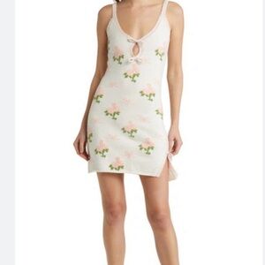 NWT! LoveShackFancy Floral Knit Mini Lopez Dress in Cream and Pink Size Small